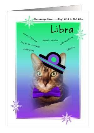 Birthday Horoscope Libra Card Cat