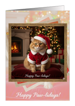 Christmas Card Cat - Happy Pawlidays