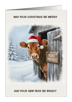 Christmas Card Cow - may your Christmas be merry