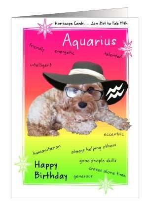 Birthday Horoscope Aquarius Card Dog